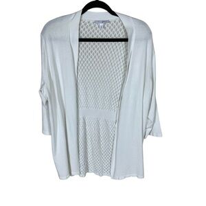 Women's Roz & Ali White 3/4 Sleeve Lace Back Open Cardigan Size 2X Cottagecore